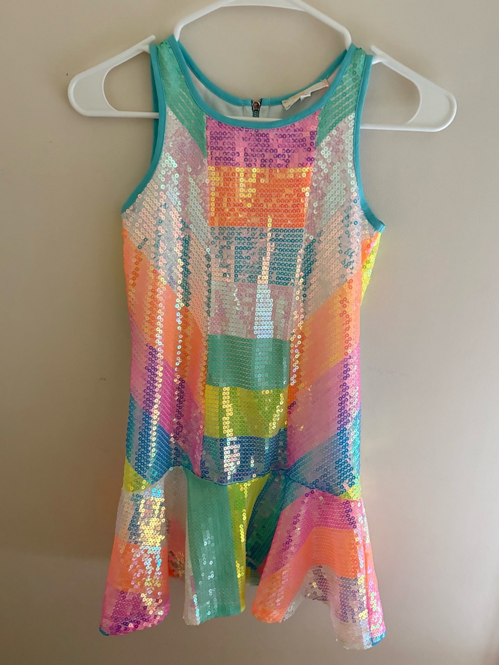 Truly Me by Sara Sara Neon Rainbow Colorblock Stripe Sequin Dress Size 8